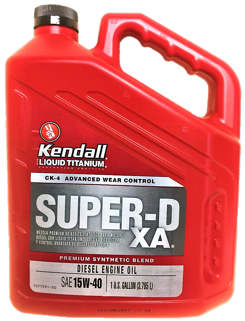  Kendall 1077886 Aceite de motor diesel (Super-D XA Mezcla  sintética de alta calidad API CK-4 con titanio líquido 15W40-1 galón), 128  onzas líquidas, 1 paquete : Automotriz